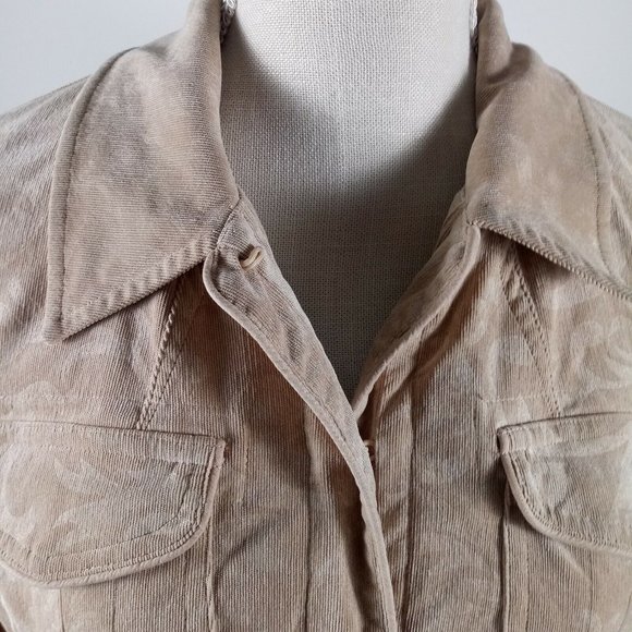 Chicos Retro Corduroy Jacket Tan Size 2 Subtle Swirl Pattern Cabincore - Picture 7 of 15